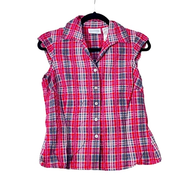 Liz Claiborne button front plaid top - Sz S - Picture 1 of 3